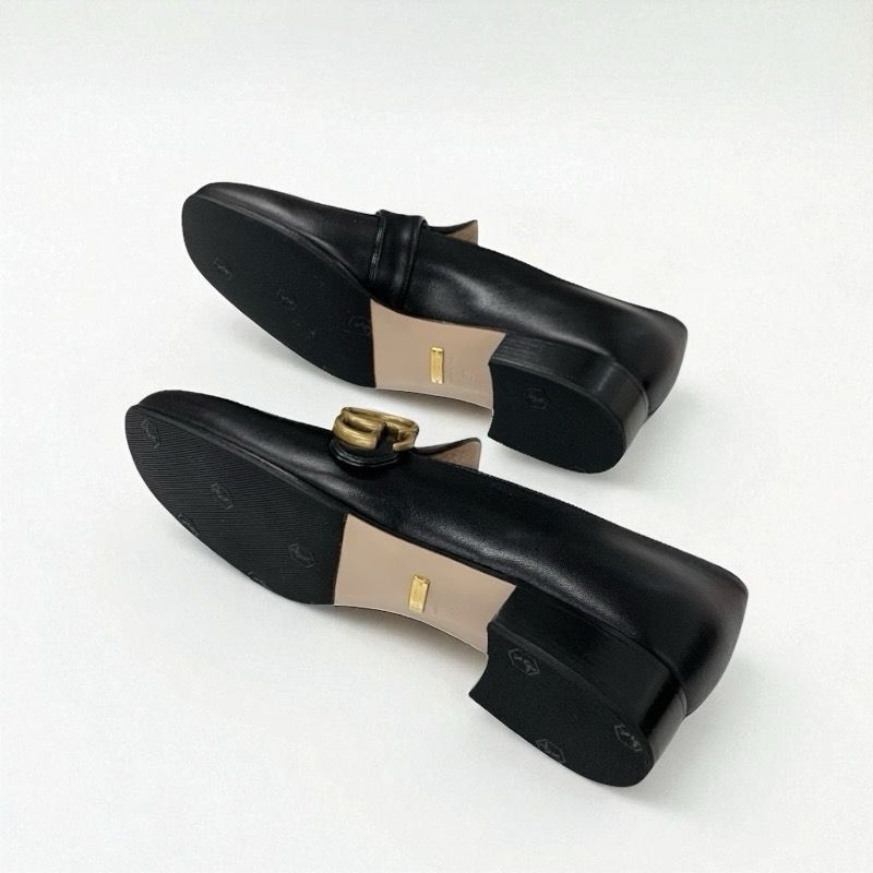 Gucci Double G Loafers Leather Shoes Leather Black Gold Ggmarmont