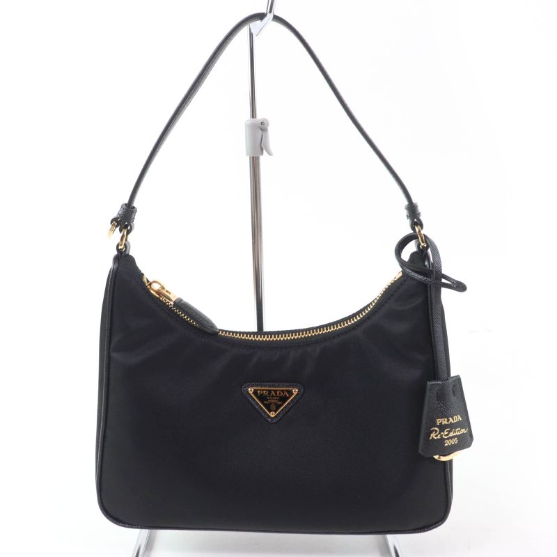 Prada Re-edition 2005 Re-nylon Triangle Logo Mini Nylon Handbag Black Gold
