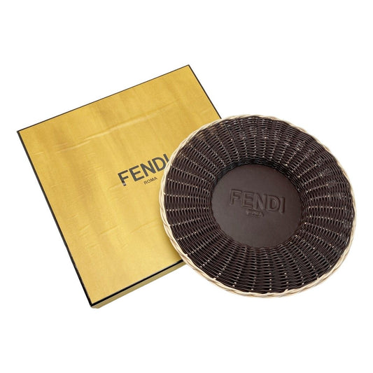 Fendi Ff Logo Underplate Tableware Collection Dark Brown Rattan/leather Box