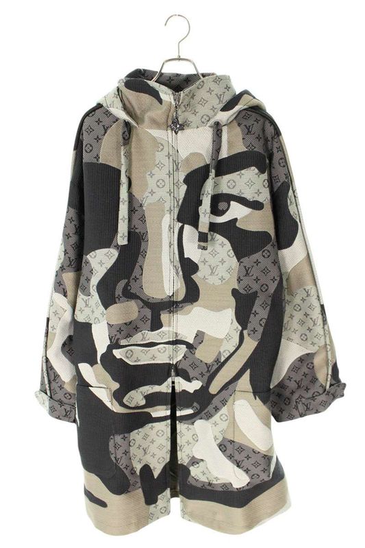 Louis Vuitton 23AW Rm232 AQH Hpk65e Monogram Patchwork Hooded Coat Men 48