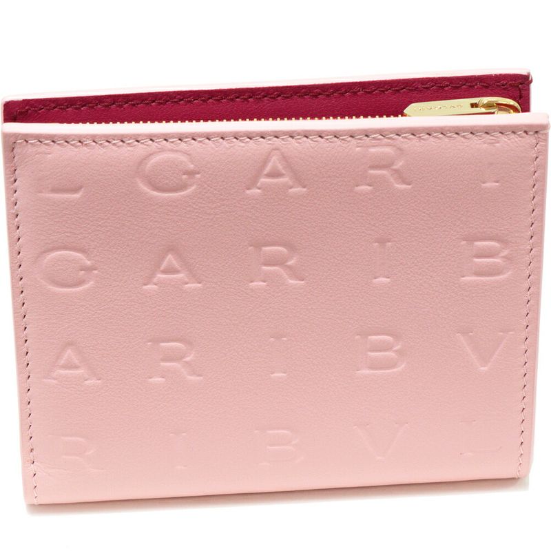 Bulgari Infinitum Logomania Compact Wallet With Coin Purse Calf Pink And Magenta