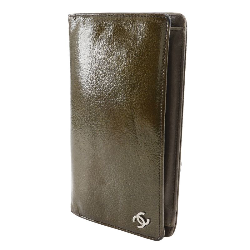 Chanel Coco Patent Leather Bronze Women's Long Wallet