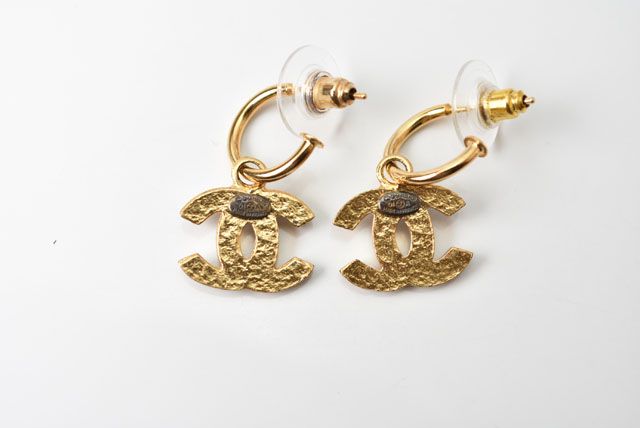 Chanel Earrings Chanel Logo CC Coco Mark Swing Rhinestone Black Gold 230913