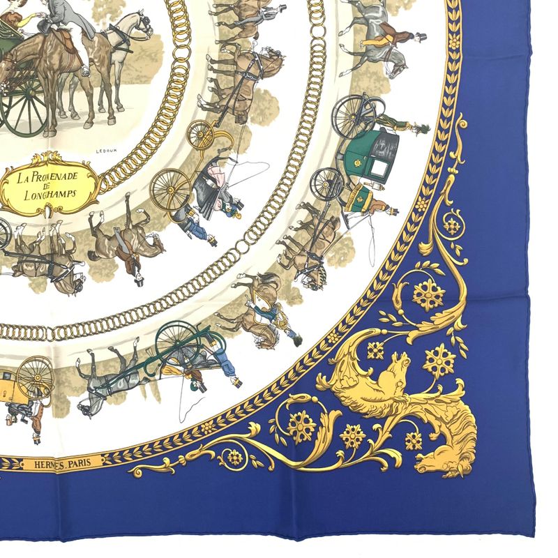 Hermes Carre 90 LA Promenade DE Longchamps Walk To Ron Chien Blue