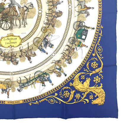 Hermes Carre 90 LA Promenade DE Longchamps Walk To Ron Chien Blue