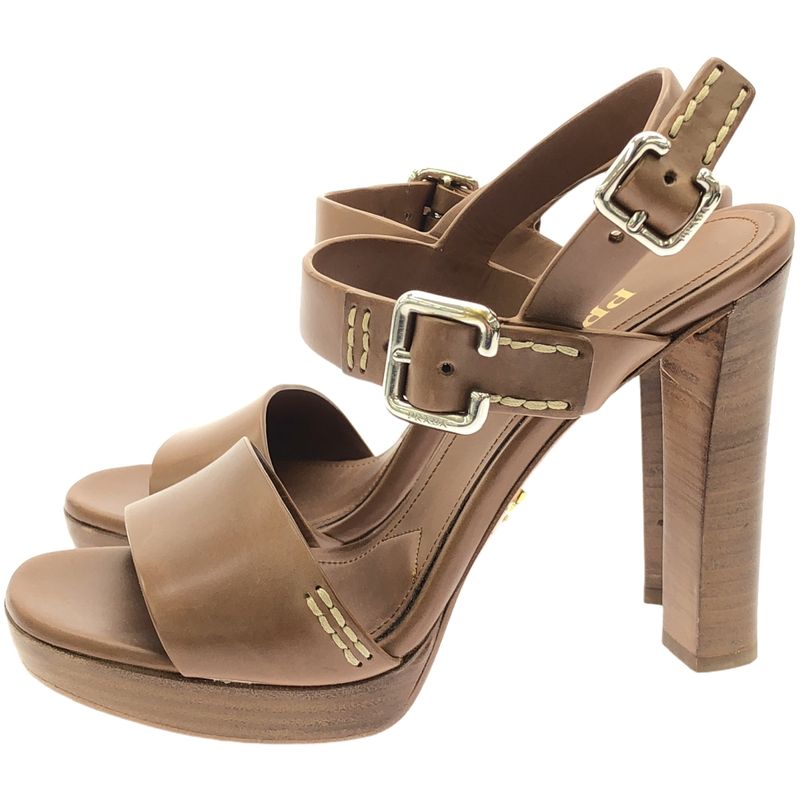 Prada Strap Leather Sandals Brown 37