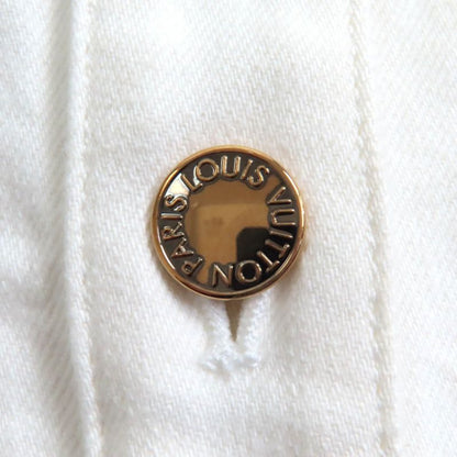 Louis Vuitton 100% Cotton Monogram Ribbon With Logo Button Front Slit White