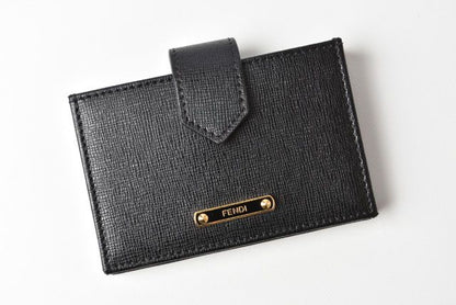 Fendi Card Case Business Card Holder Leather Black Gold