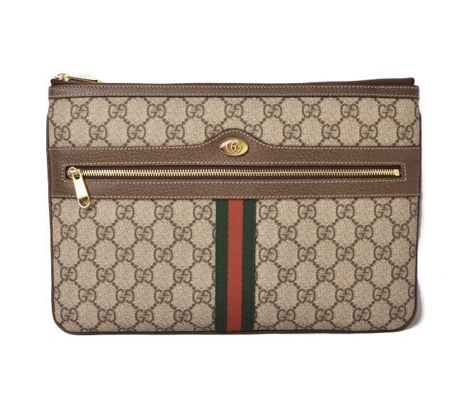 Gucci Brand Bag Unused Preowned Clutch Bag Clutch Pouch GG Supreme Brown Beige