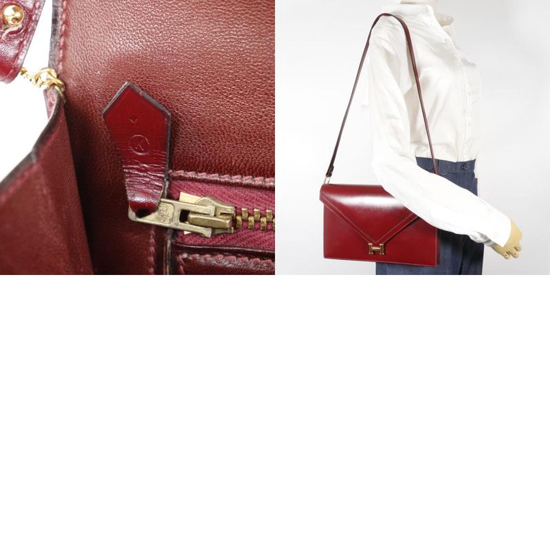 Hermes Liddy 2WAY Clutch Vintage Box Calf Bordeaux 00K Ladies Shoulder Bag