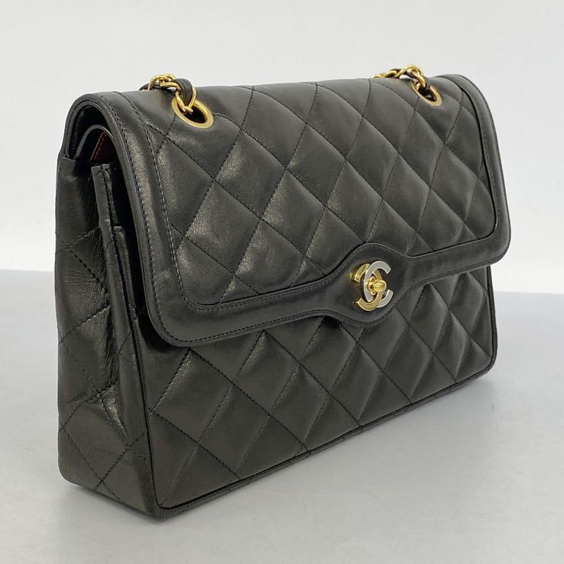 Chanel Shoulder Bag Matelasse / Paris Limited Edition Lambskin Black Gold/silver