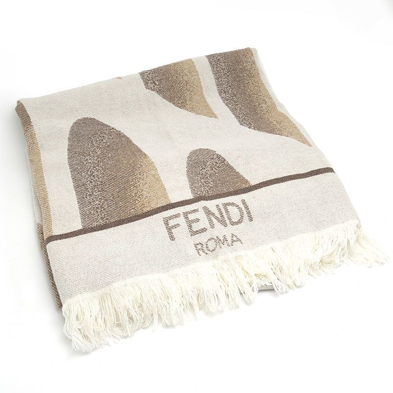 Fendi Large Shawl Blanket Brown Wool Cashmere 180 X 70