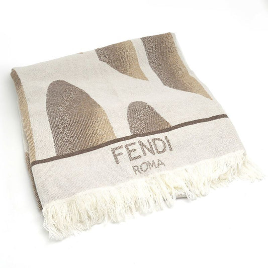 Fendi Large Shawl Blanket Brown Wool Cashmere 180 X 70