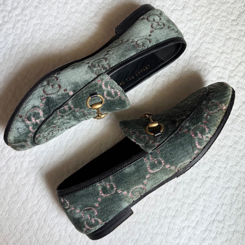 Gucci Jordane GG Pattern Horsebit Loafers Velvet Velour 35 1 2 22.5cm (8.86in)