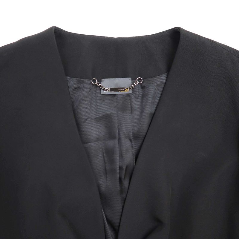 Fendi Leather Pockets Collarless Jacket Fj6359 N6f Black 44