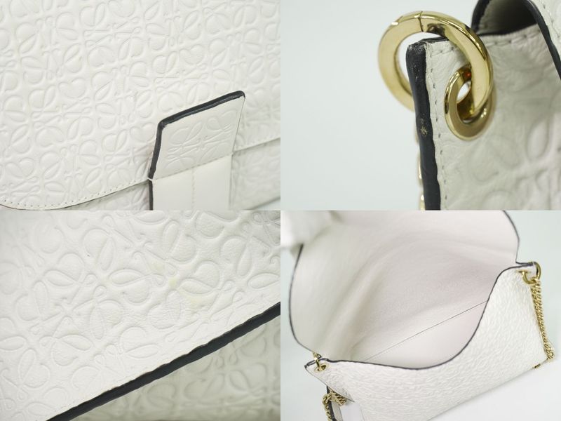 Authentic Loewe Avenue Repeat Anagram Shoulder Bag Pochette Leather White