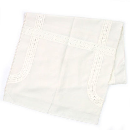 Hermes 100% Silk H Motif Perforated Lamb Leather Used Stole Shawl Ivory With