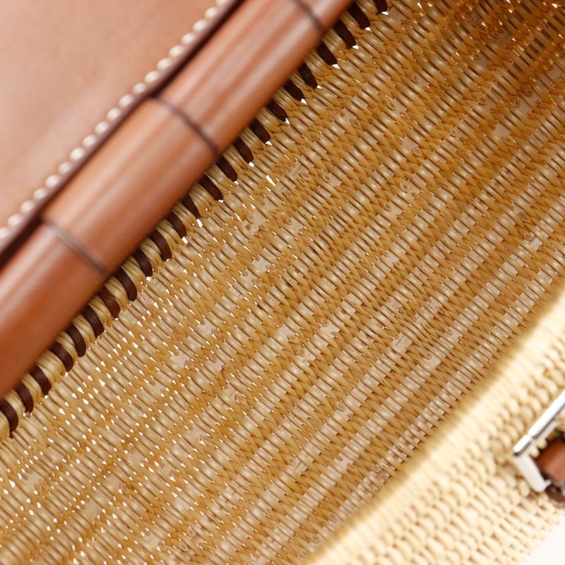 Hermes Fishing Basket Bag Leather X Willow Brown Women Shoulder Bag