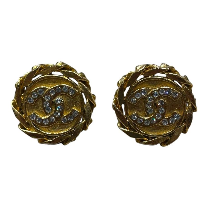 Chanel 2 3 Coco Mark Stone Earrings Ladies Gold FREE