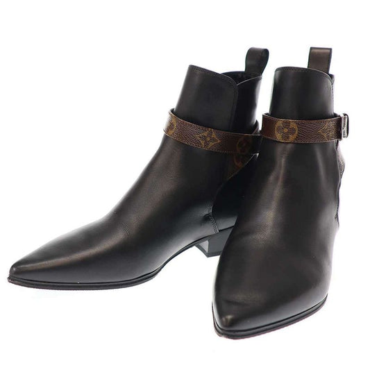 Louis Vuitton Monogram Belted Ankle Leather Boots Black 35 1 2
