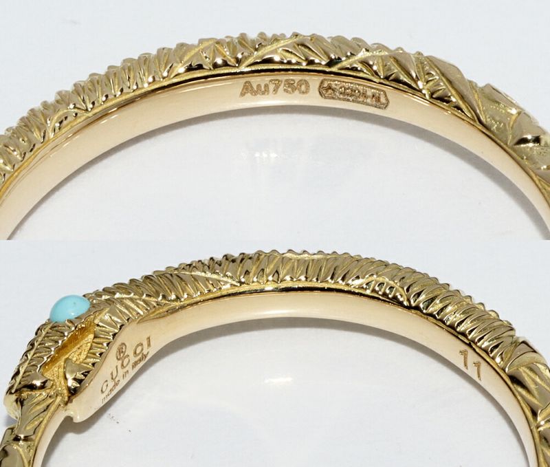 Gucci 18K Yellow Gold Turquoise 2P Ouroboros Ring