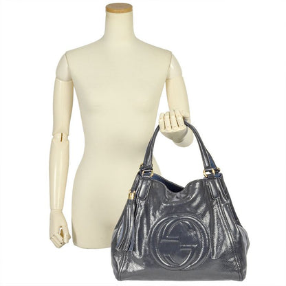 Gucci Soho Handbag Patent Leather 282309 Navy Gold Hardware Enamel Tassel