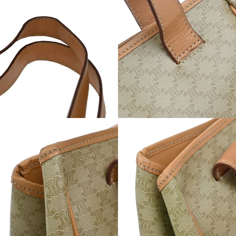 Celine Tote Macadam Shoulder Bag Beige Leather 33ka787