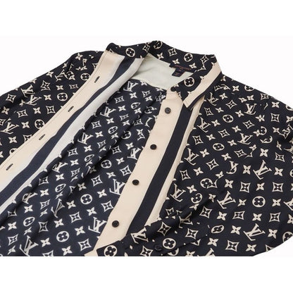 Louis Vuitton Monogram Pajama Shirt Silk Shirt Blouse Women's Tops Navy Ivory
