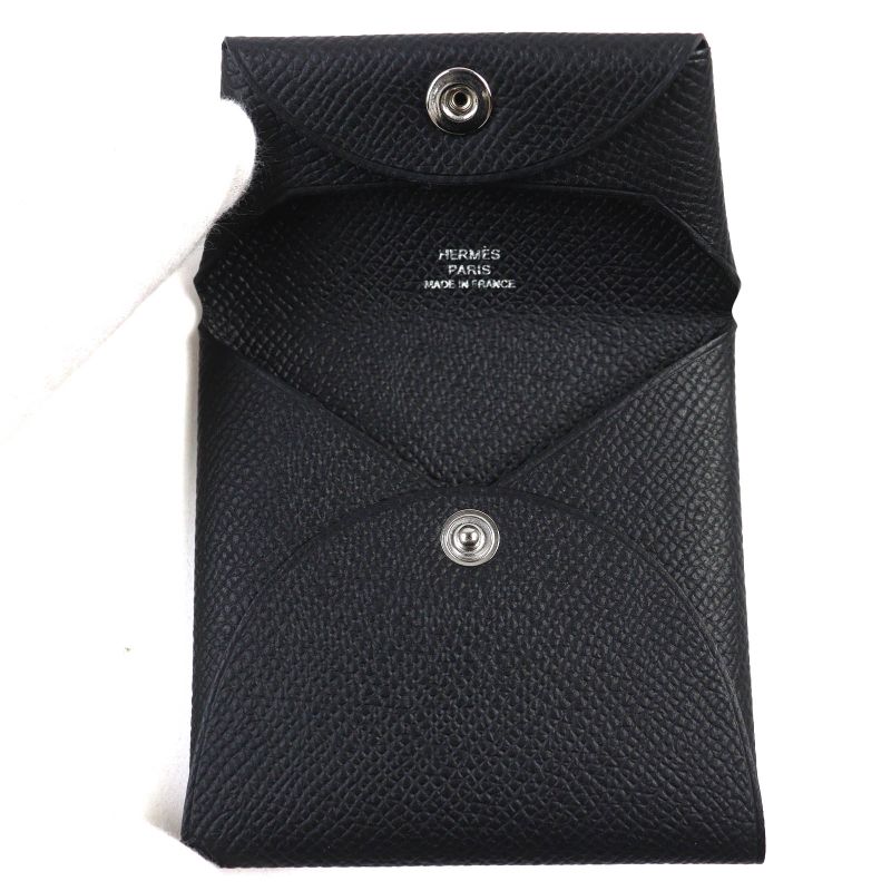 Hermes Bastia Vaux Epson Coin Case Black With W Engraved Box Made In France