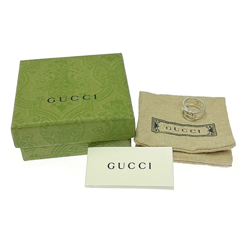 Gucci Silver Interlocking G Wide Open Band Ring 4.4g 925 Engraved 368328 Ring
