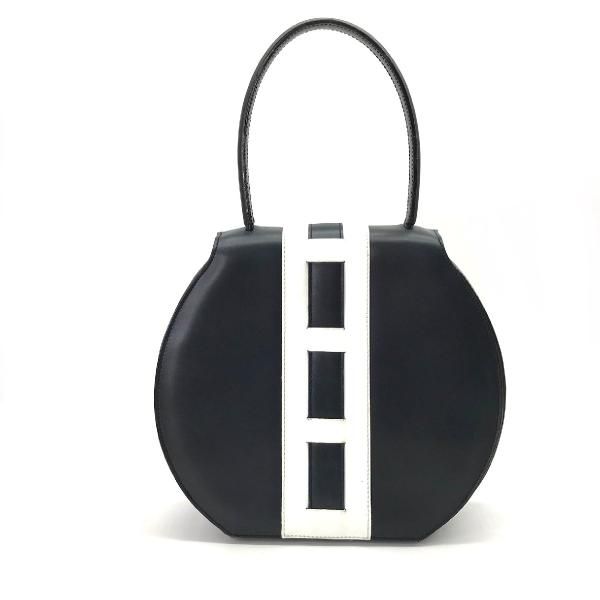Celine Leather Ribbon Hand Bag Navy Gold