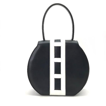 Celine Leather Ribbon Hand Bag Navy Gold