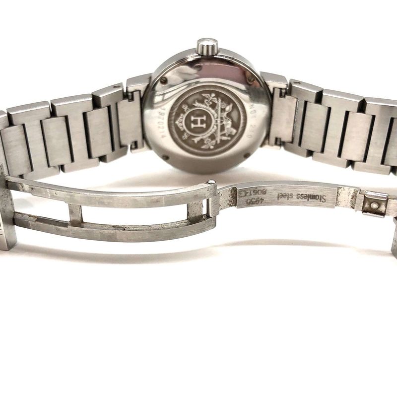 Hermes Nomade No1.210 Watch Quartz Date Metal Belt Silver White Dial Ladies