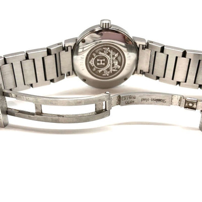 Hermes Nomade No1.210 Watch Quartz Date Metal Belt Silver White Dial Ladies