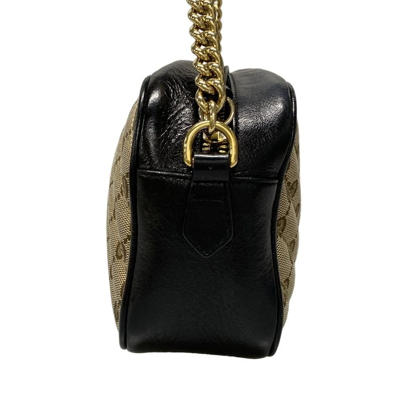 Gucci Shoulder Bag GG Marmont 447632 Beige Dark Brown And Black Chain Shoulder