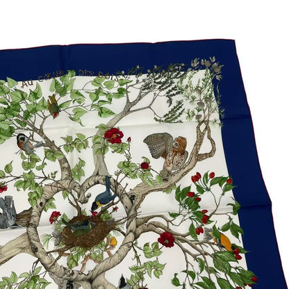 Hermes Carre 90 AU Coeur DES BOIS In The Woods Scarf Silk Navy With Box