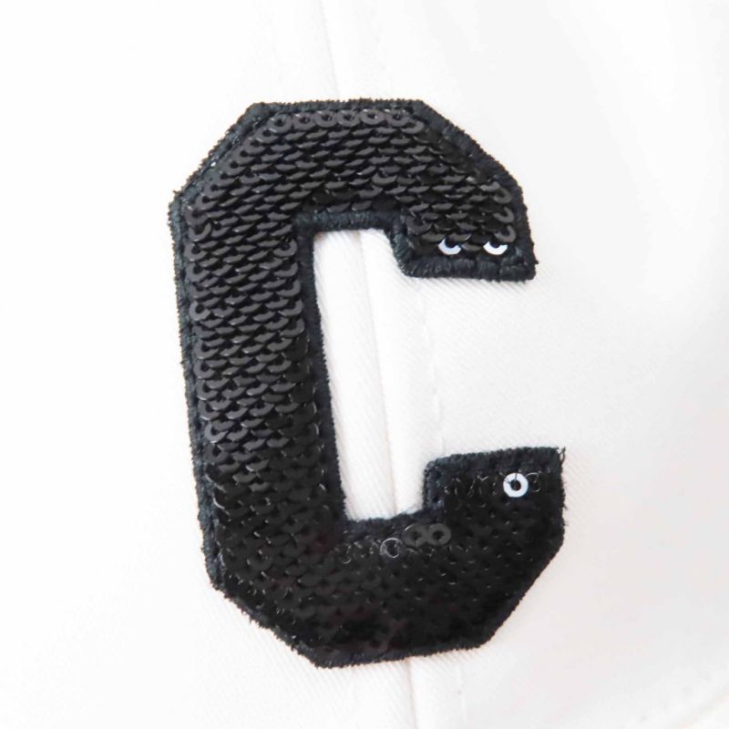 Celine 2aun1969p Initials Sequins Baseball Cap Hat Cotton White Black Gold