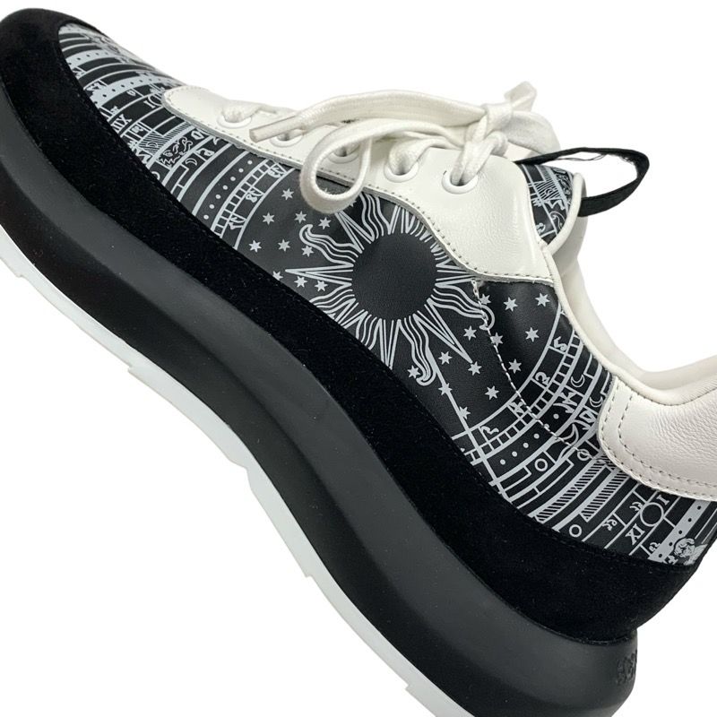 Hermes Glam Sneakers Shoes Leather Suede Black White Bandana Pattern