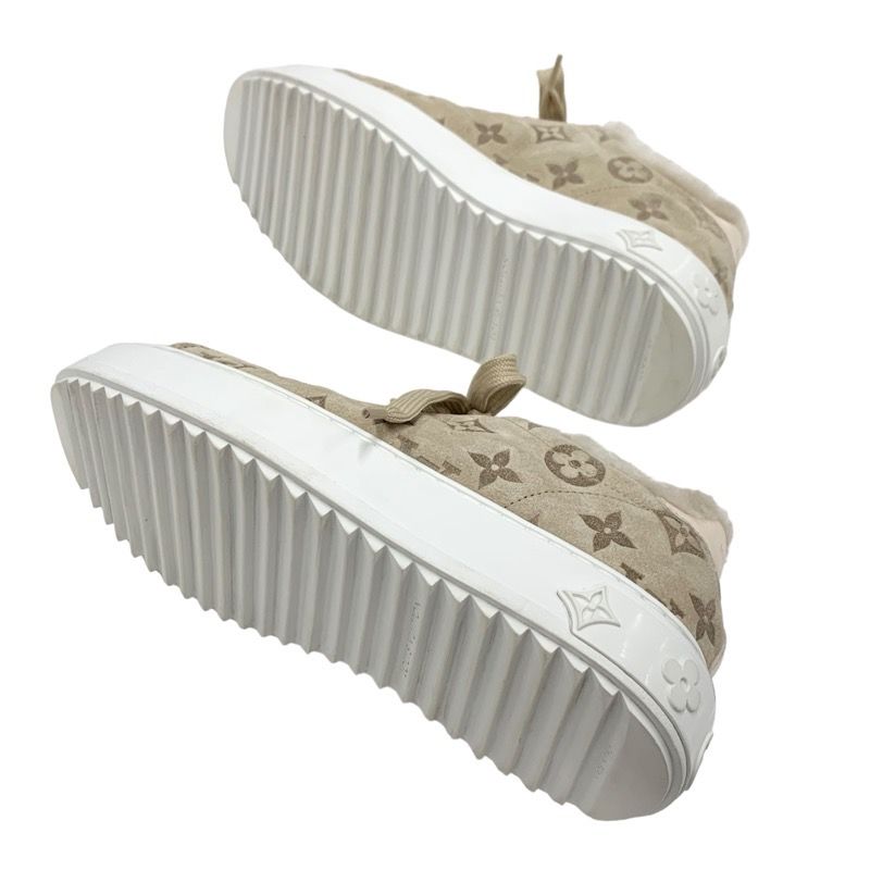 Louis Vuitton Time Out Line Monogram Sneakers Shoes Suede Leather Mouton Beige
