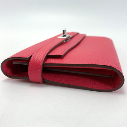 Hermes Kelly Vaux Epson a Engraved Rose Tyrian Long Wallet Women's Silver