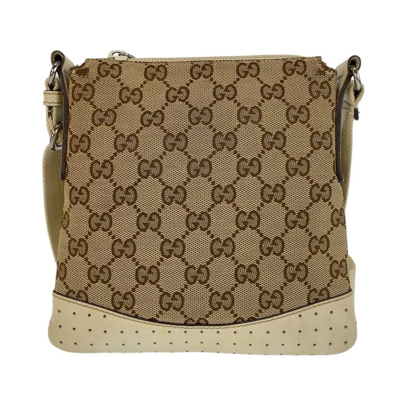 Gucci Beige White Silver Hardware GG Canvas/leather 147671 Shoulder Bag