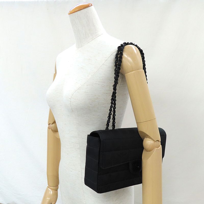 Chanel Vintage New Travel Line All Black Chain Shoulder Bag Black
