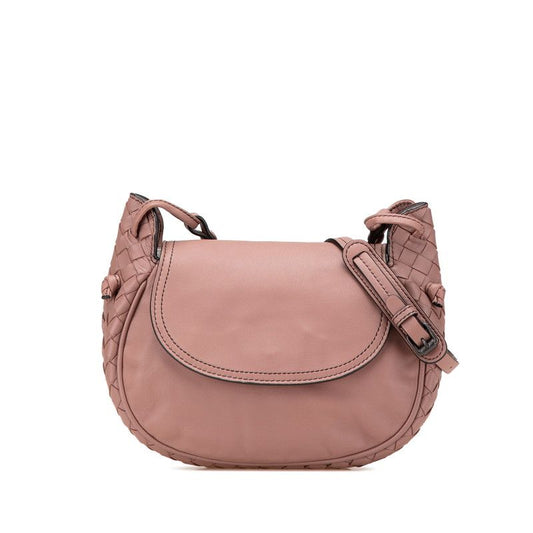 Bottega Veneta Intrecciato Crossbody Shoulder Bag Beige Pink Leather Women