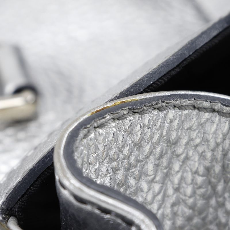 Celine Logo Plate Calf Silver Ladies Handbag