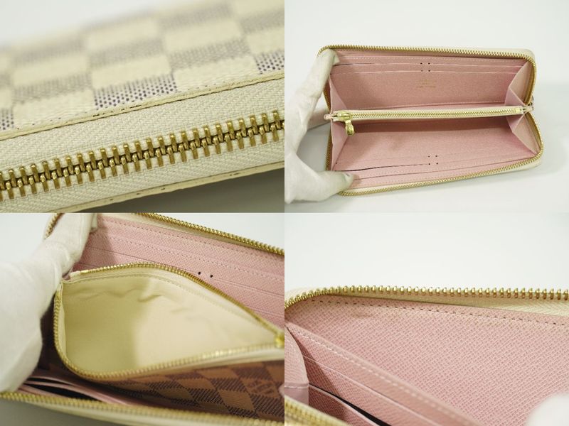 Authentic Louis Vuitton LV Portefeuille Clemence Damier Azure Long Wallet White