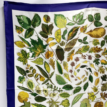 Hermes Fallen Leaves White X Navy Silk Scarf
