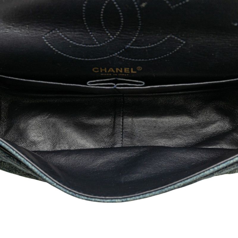 Chanel 255 Matelasse 28 Double Flap Chain Shoulder Bag Light Blue Denim Women