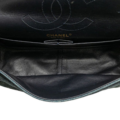 Chanel 255 Matelasse 28 Double Flap Chain Shoulder Bag Light Blue Denim Women