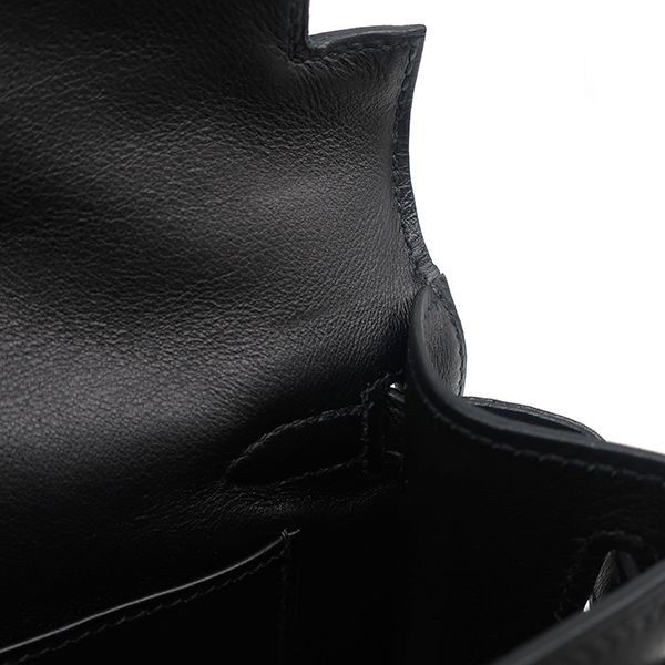 Hermes Handbag Pochette Kelly Evergrain Black Silver Hardware Black Mini Bag L