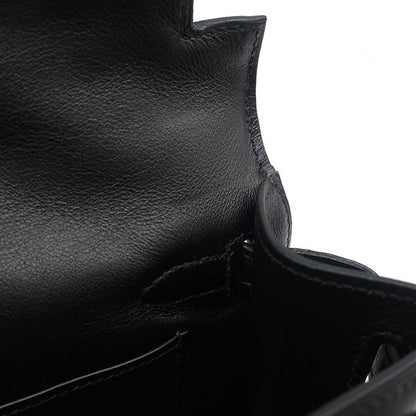 Hermes Handbag Pochette Kelly Evergrain Black Silver Hardware Black Mini Bag L